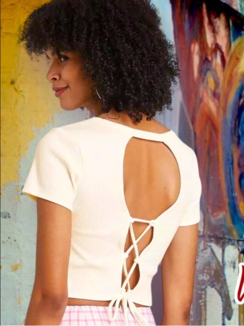CLEARANCE | WILD FABLE Ribbed Open Tie Back Cropped Baby Tee
